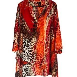 NEW DIRECTIONS XL Animal Print Tunic Top Shirt Blouse Red Orange Women